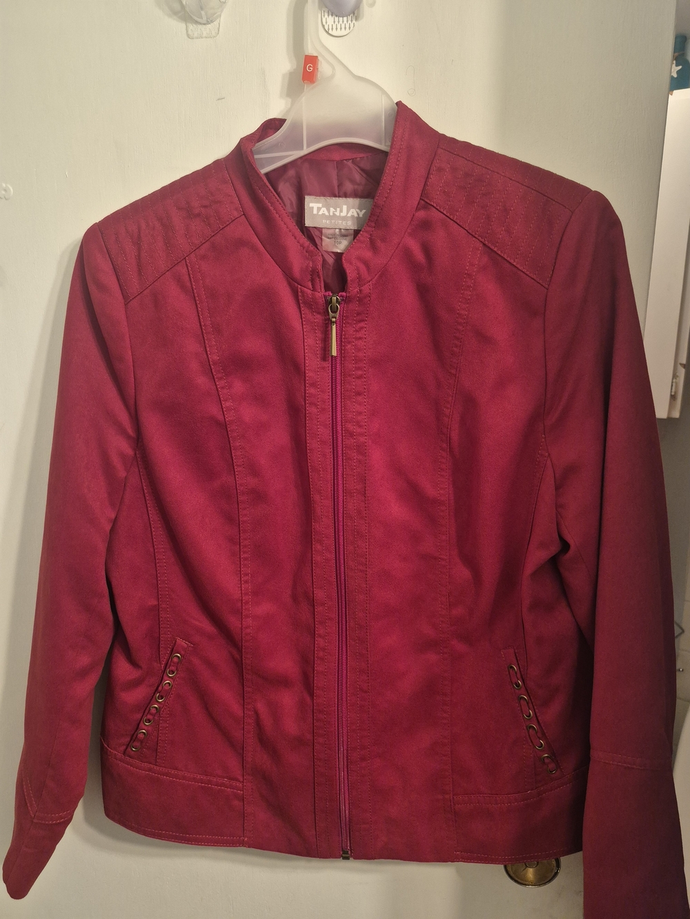 TanJay Women's Deep Wine Red Zip-Up Faux Leather Jacket